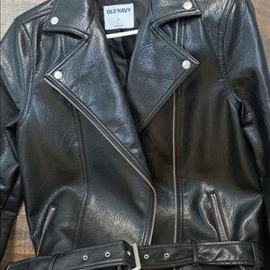 Old Navy Black Faux Leather Moto Jacket with Belt